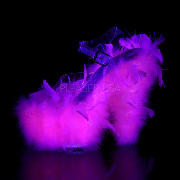 Marabou Feather High Heel Platform Sandal Shoes - Picture 3 of 4